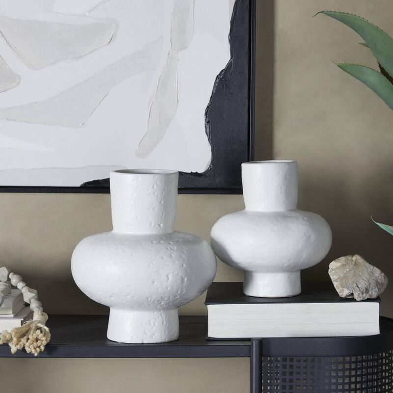 Ceramic Gourd Style Decorative Vase - Set of 2 White or Black - CosmoLiving by Cosmopolitan