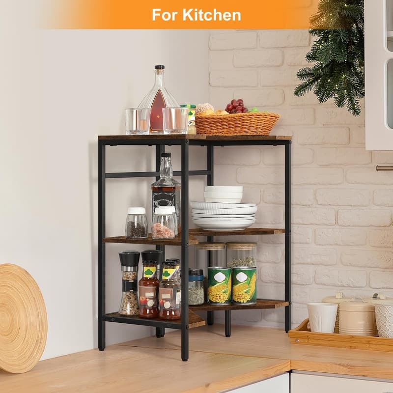 3 Tier Wooden Corner Shelves Standing - 23.62"D x 11.81"W x 24.6"H