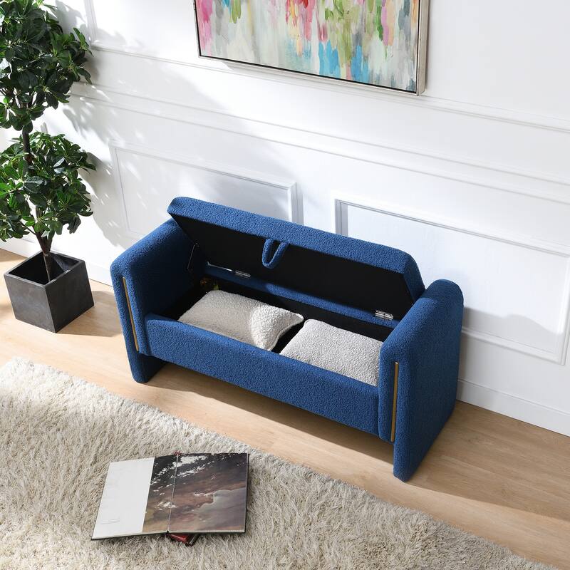 Modern Teddy Upholstered Bed End Bench with Storage and Arms