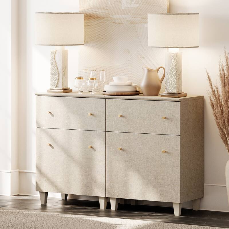 Sideboard Buffet Cabinet with Drawer and Door for Kitchen, Dining Room - 2 Pack - Beige