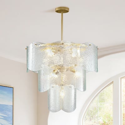 8-Light Gold Pendant Hanging Light Fixture Modern Branch with Glass Lampshade Chandelier