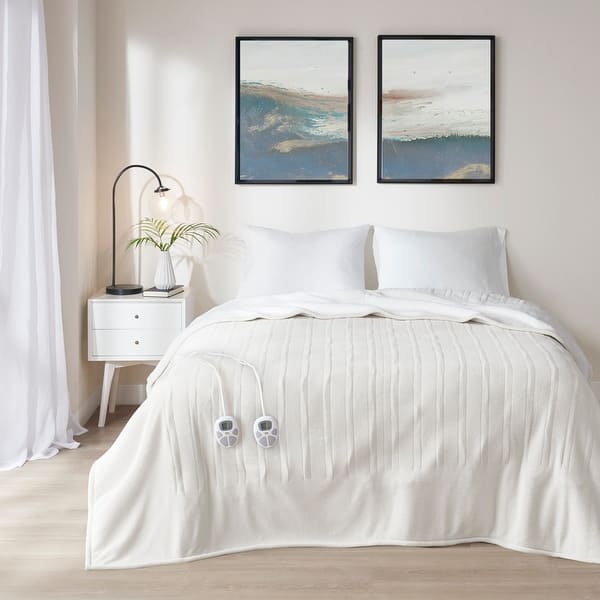 slide 2 of 15, Fleece to Sherpa Heated Blanket by Serta Full - Ivory