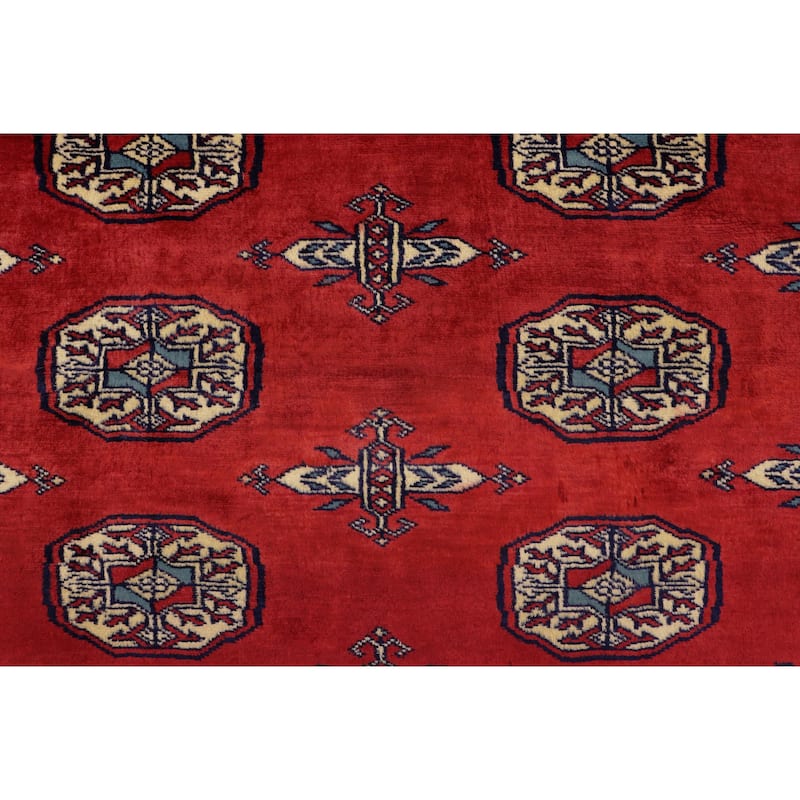 Tribal Bokhara Underwood Red/Blue Hand Knotted Wool Rug - 4'1'' x 6'1''