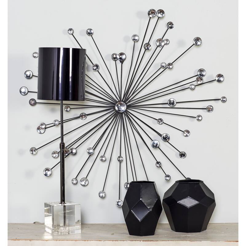 Silver Metal Starburst Home Wall Decor with Crystal Embellishments - Silver