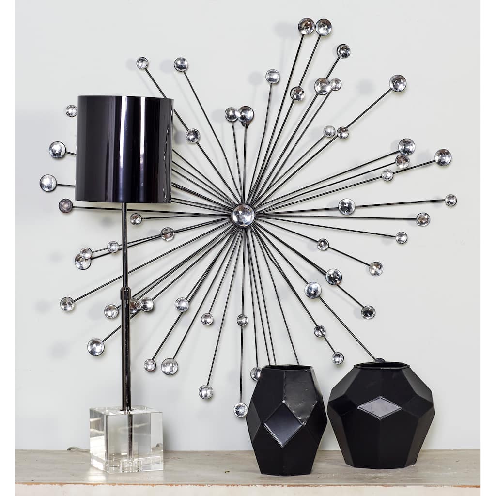 Silver Metal Starburst Home Wall Decor with Crystal Embellishments