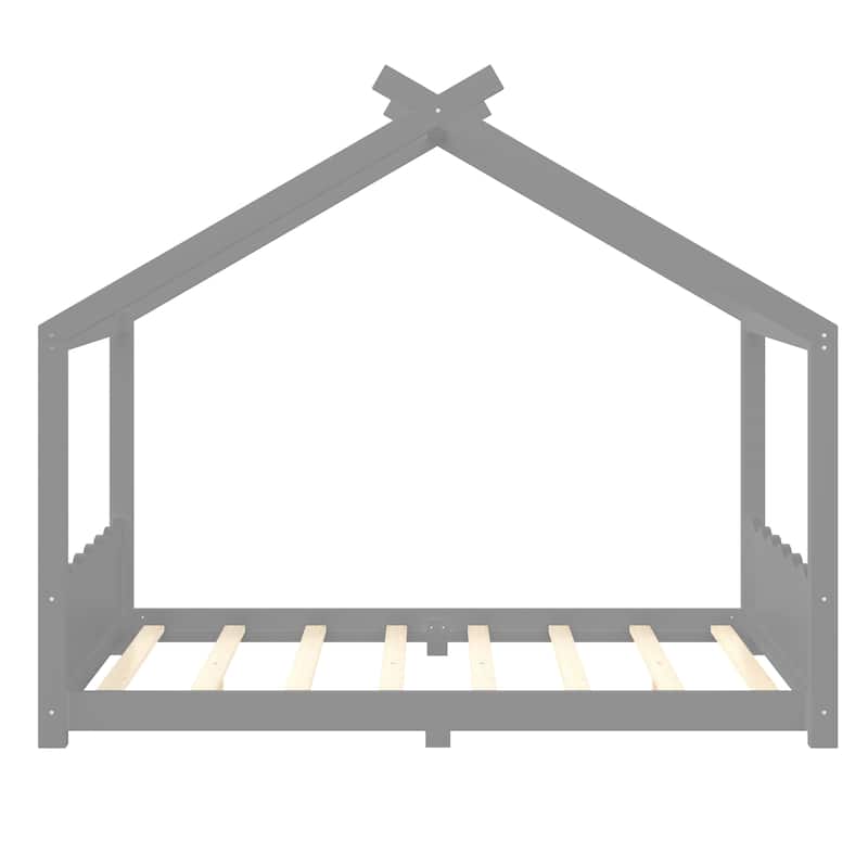 Queen/Full/Twin Solid Wood House Floor Bed, No Box Spring Needed