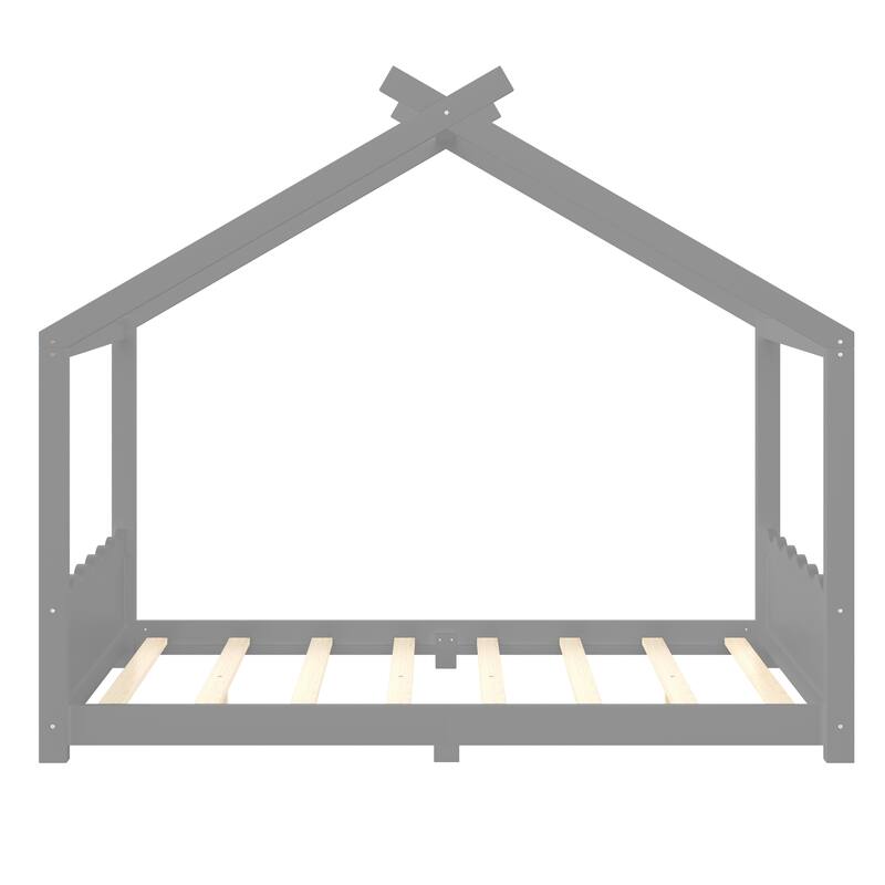 Roomfitters House Floor Bed with Support Slats, Solid Wood Open Frame Design