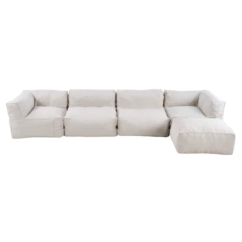 Christopher Knight Home - Nerissa 5-Piece Modular Outdoor/Indoor Bean Bag Sectional Sofa Set with Shredded Foam Filled & Ottoman - Beige