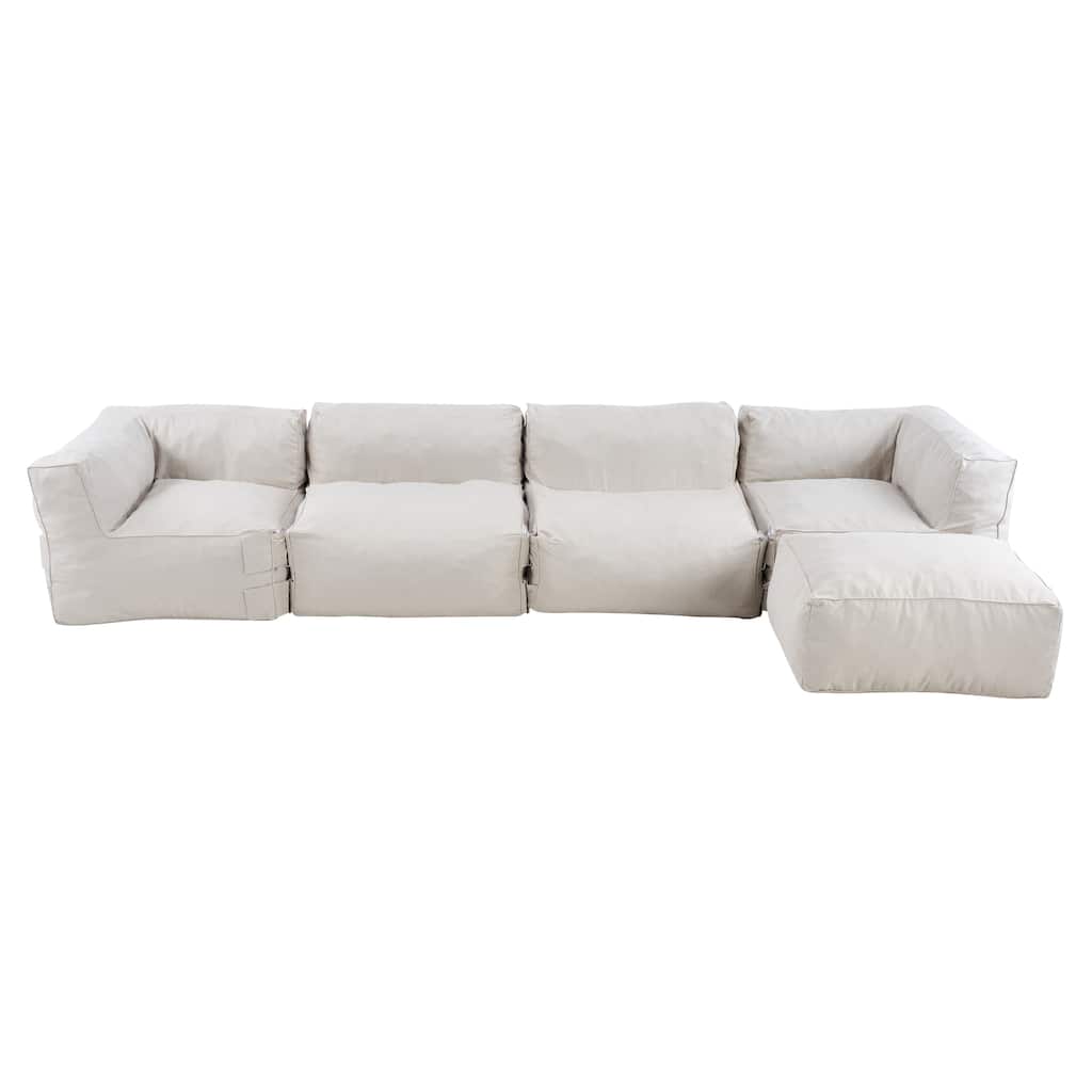 Christopher Knight Home - Nerissa 5-Piece Modular Outdoor/Indoor Bean Bag Sectional Sofa Set with Shredded Foam Filled & Ottoman