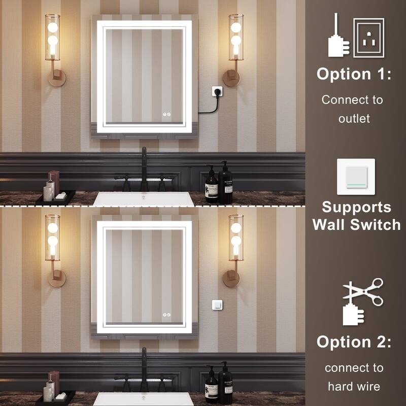 Retangular Wall Mounted LED Bathroom Mirror With Touch Switch Memory Mirror Anti-Fog (Horizontal/Vertical)