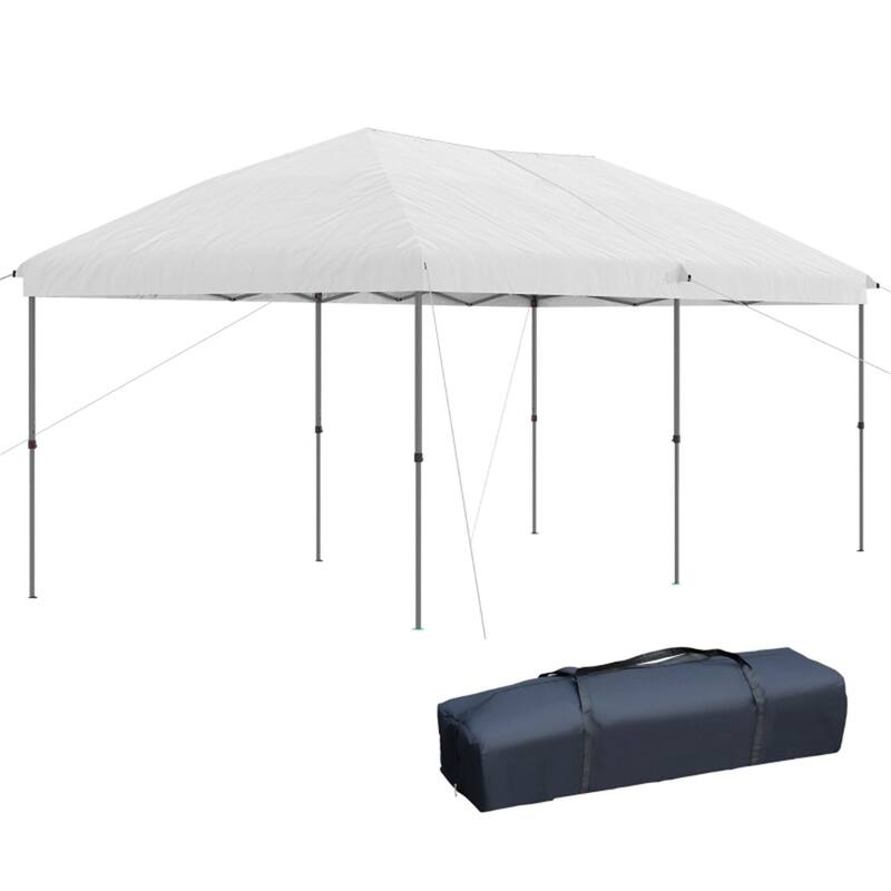 Pop-Up Canopy Tent with Steel Frame and Adjustable Slant Legs - 230.25” L x 116.25” W x 106.25” H - White