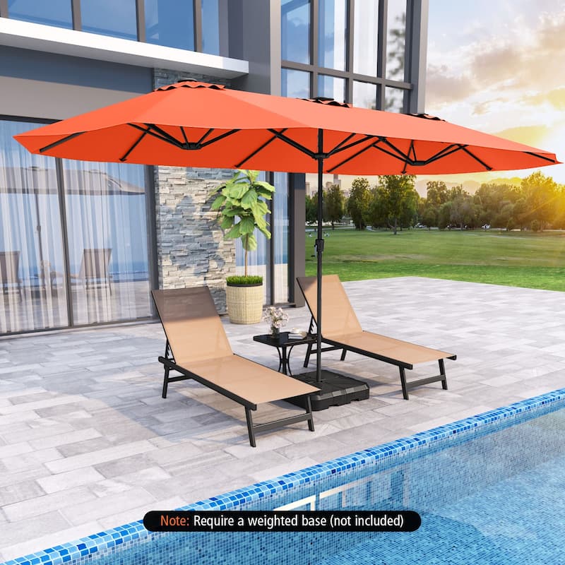 Extra Large 15.5 Feet Double-Sided Patio Umbrella with Solar LED Lights and Crank Outdoor Shade (Umbrella Only) - Orange