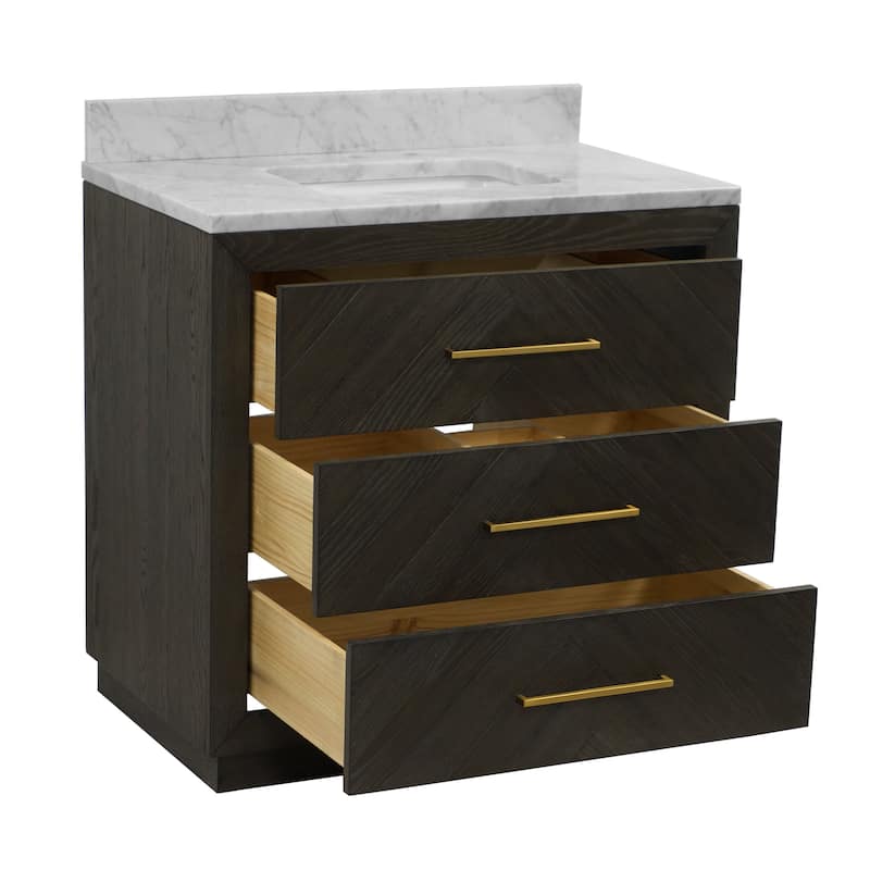 KitchenBathCollection Avery 36" Bathroom Vanity with Carrara Marble Top