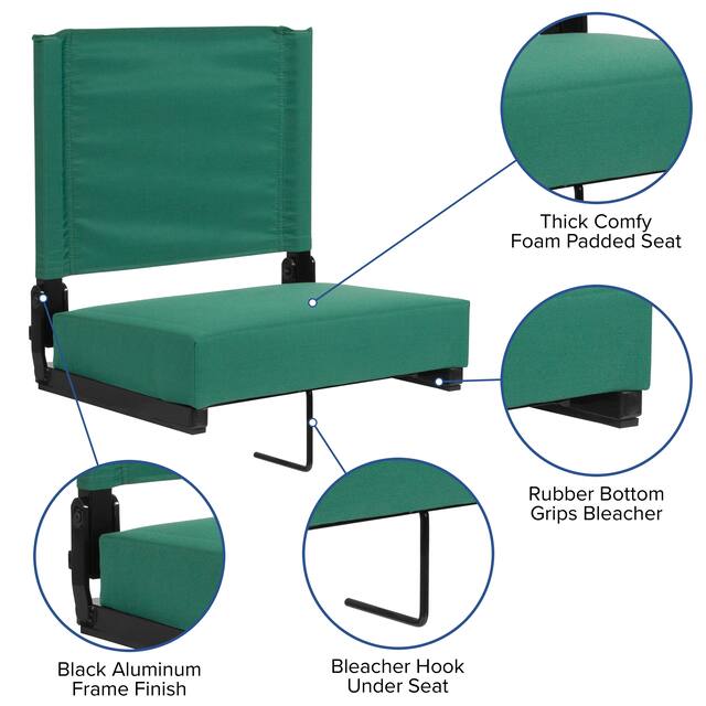 2 Pack 500 lb. Rated Lightweight Stadium Chair-Handle-Padded Seat