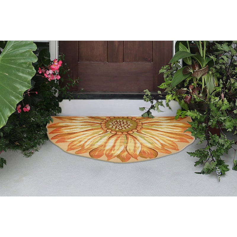Liora Manne Esencia Sunflower Indoor/Outdoor Mat Yellow 3'3" x 2'1" 1/2 ROUND