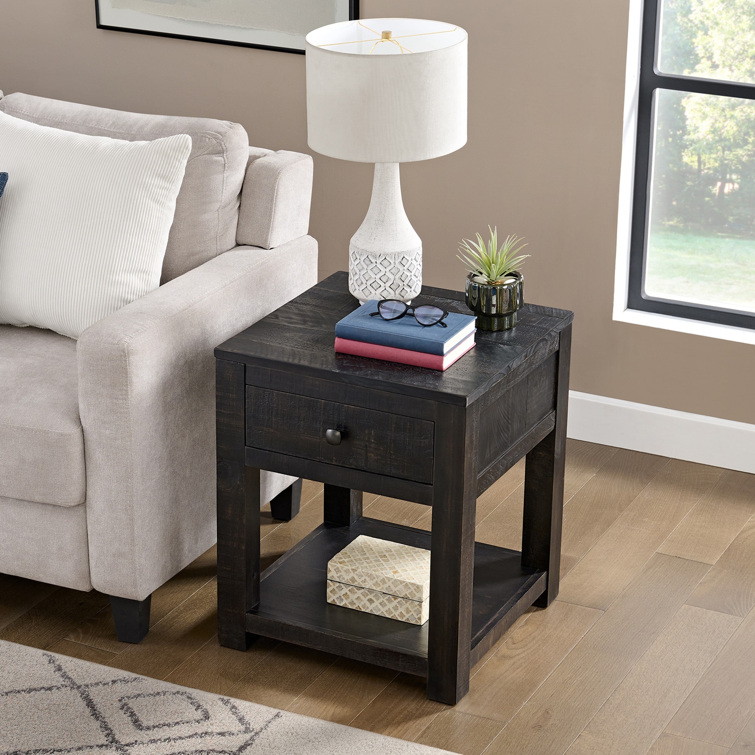 Durham Living Room Side Table 20-Inch End Table with Storage Drawer and Shelf Solid Wood Night Stand by Alaterre Furniture