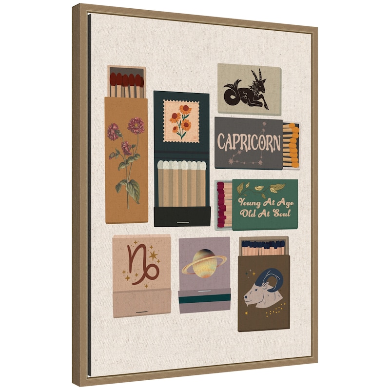 Kate and Laurel Capricorn Matchbook Linen FC by Megan Ryan Framed Canvas Wall Art Print - 18x24