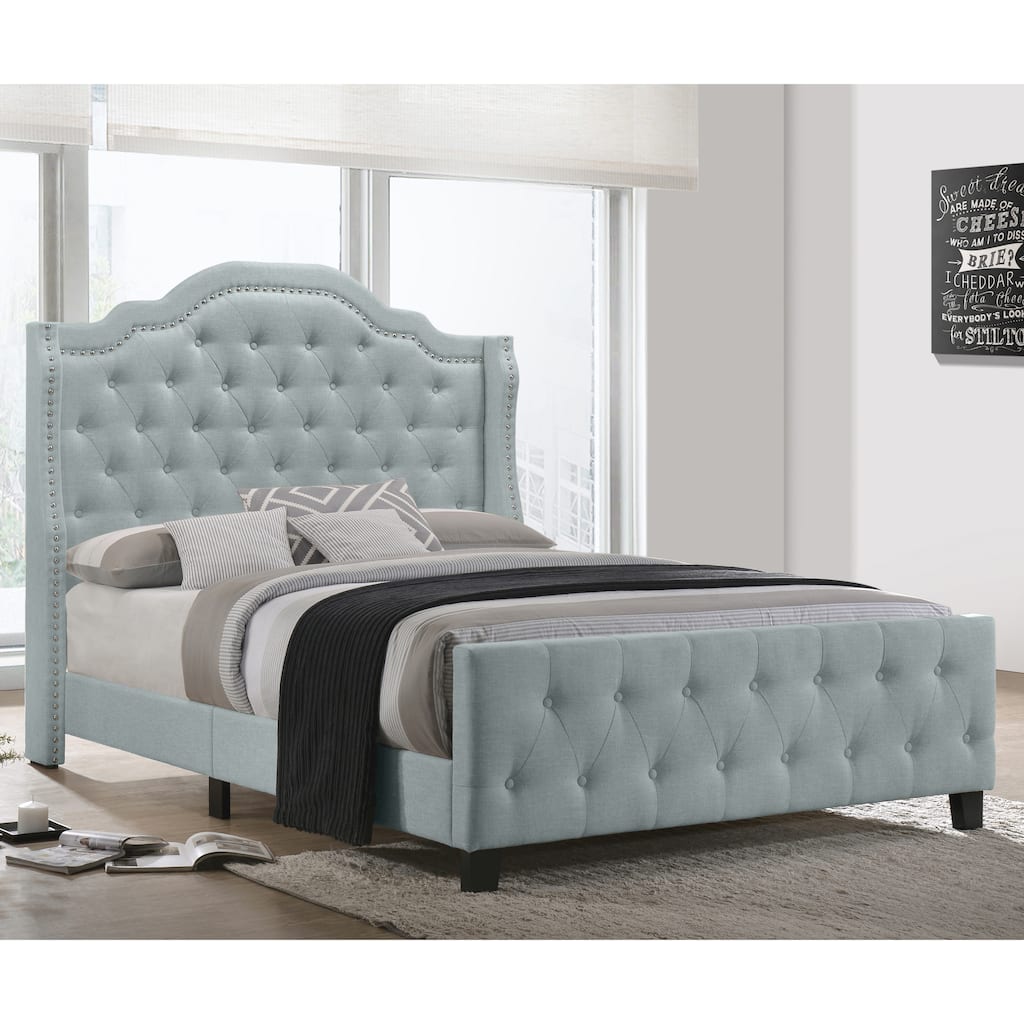 Best Quality Furniture Button-tufted Bed w/ Chrome Nailhead Trim