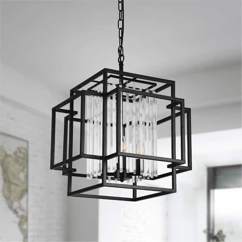 4-Light Geometric Chandelier - N/A - Matte Black