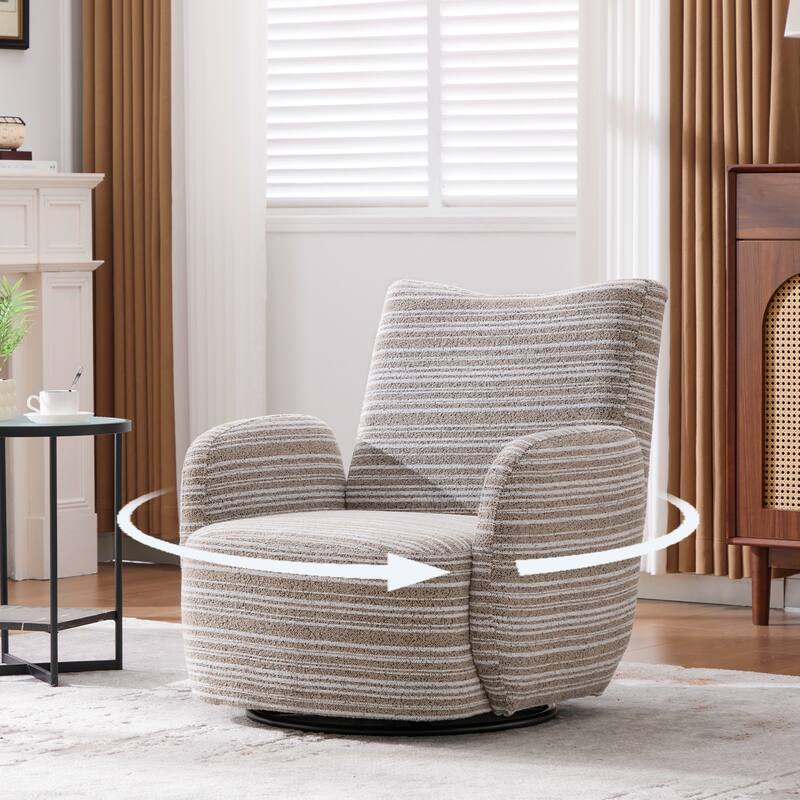 Modern Style 360° Swivel Leisure Chair Fabric Striped Armrest Swivel Chair - khaki