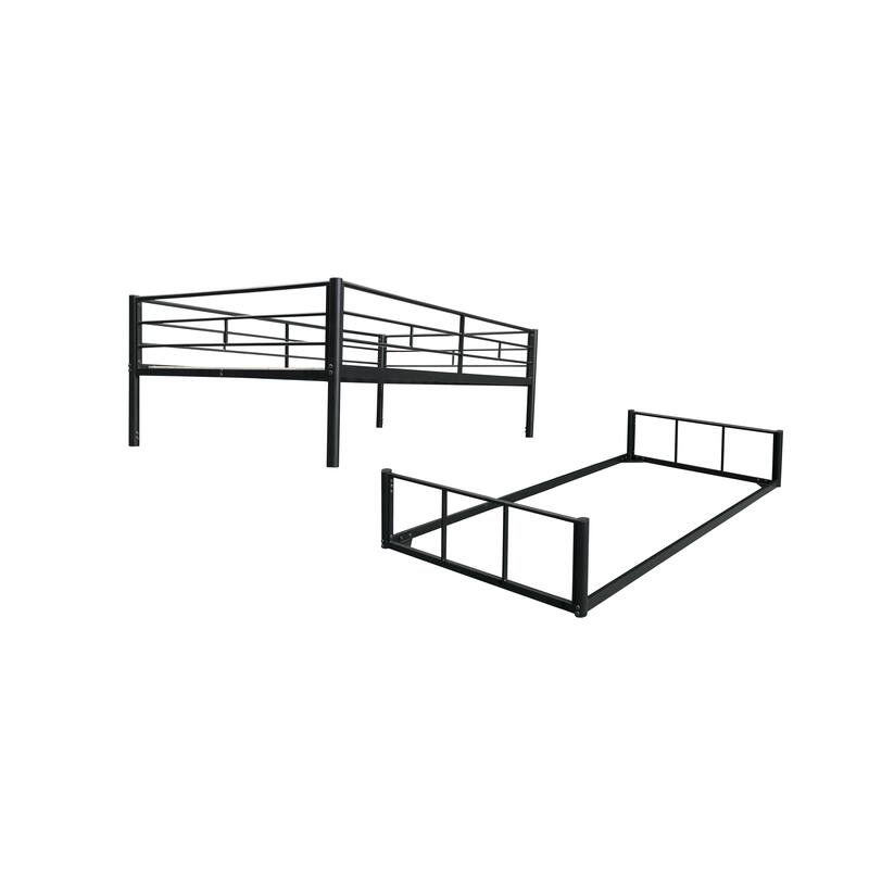 Convertible Twin over Twin Bunk Bed with Guardrails, Steel and MDF Construction, Black