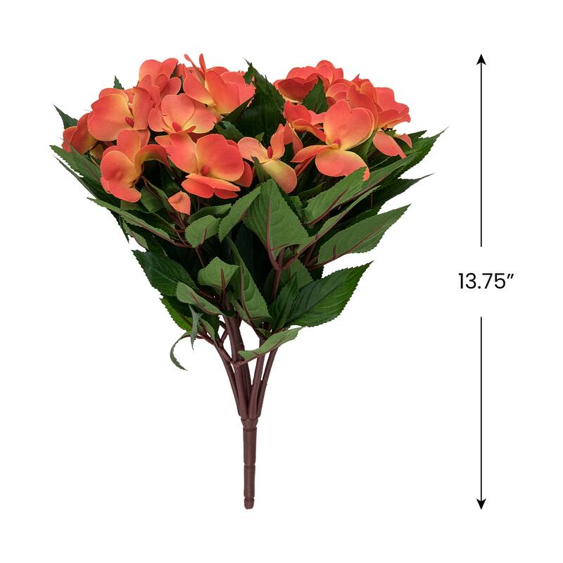 New Guinea Impatiens Artificial Bush Spray - 13.75" - Salmon Pink