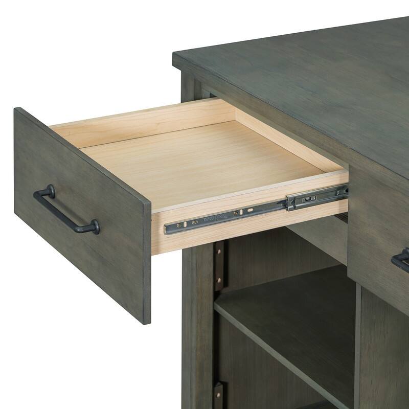 Extendable Kitchen Island with Storage, Multi-Functional Kitchen Cart with Built-In Power Outlets, Retro Kitchen Island