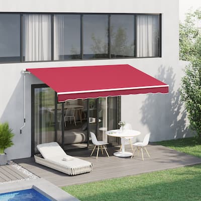 Outsunny 13' x 8' Manual Retractable Sun Shade Patio Awning with Durable Design & Adjustable Length Canopy, Wine Red