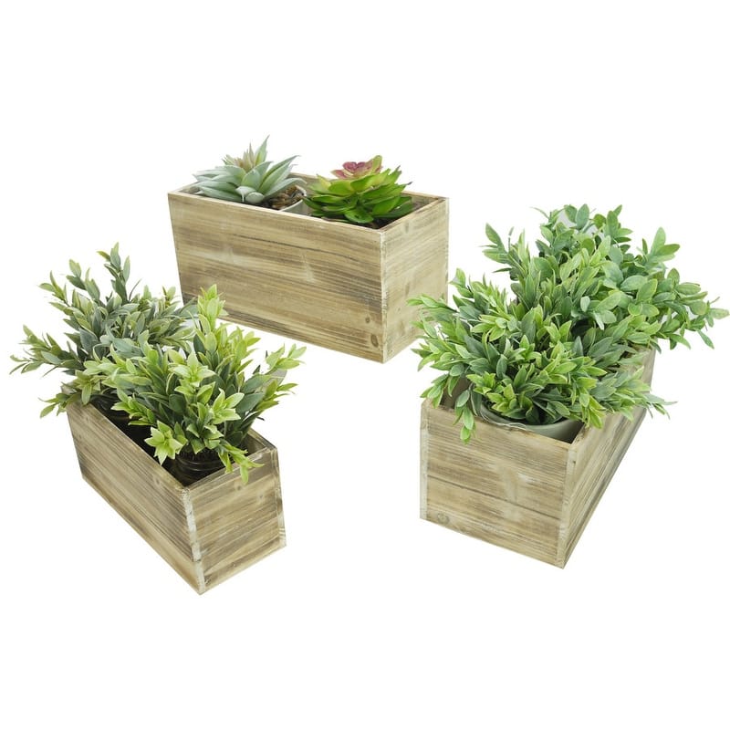 Wood Rectangular Planter, White, Set of 3
