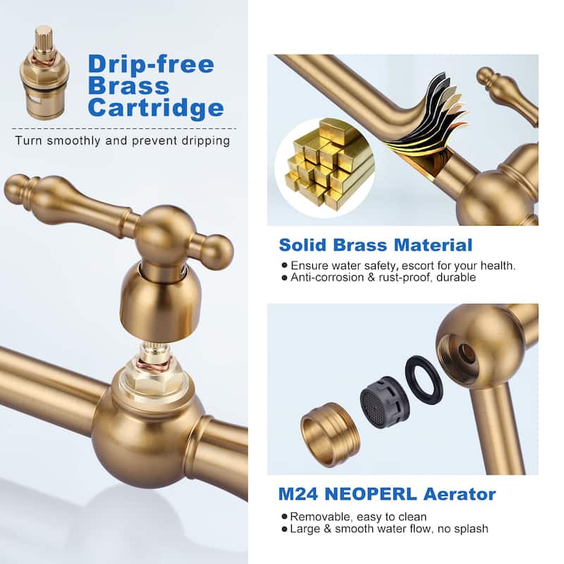 WOWOW 2-Handle Deck Mount Pot Filler Kitchen Faucet with Dual Swing Joints Design