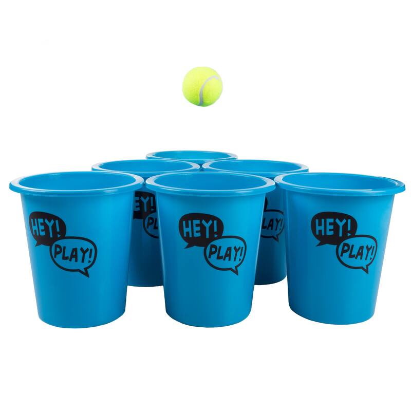 Giant Yard Pong Outdoor Game Set for the Whole Family – 12 Buckets, 2 Balls, and Carrying Tote by Hey! Play!