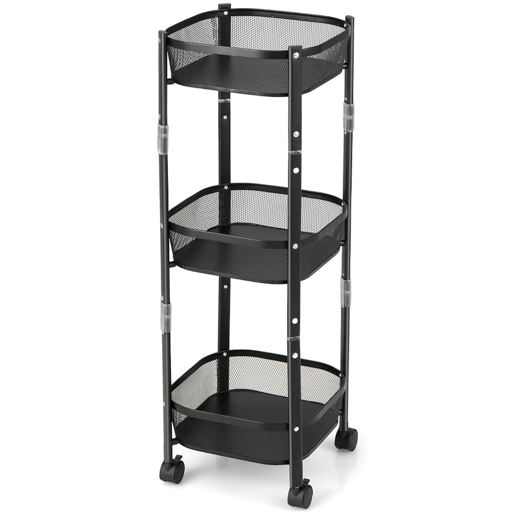 Gymax 3-Tier Rotating 1-Second folding Storage Rack Metal Rolling