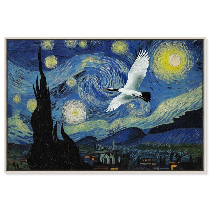 Crane Starry Night Canvas by Art Remedy - Silver - 30" x 20"