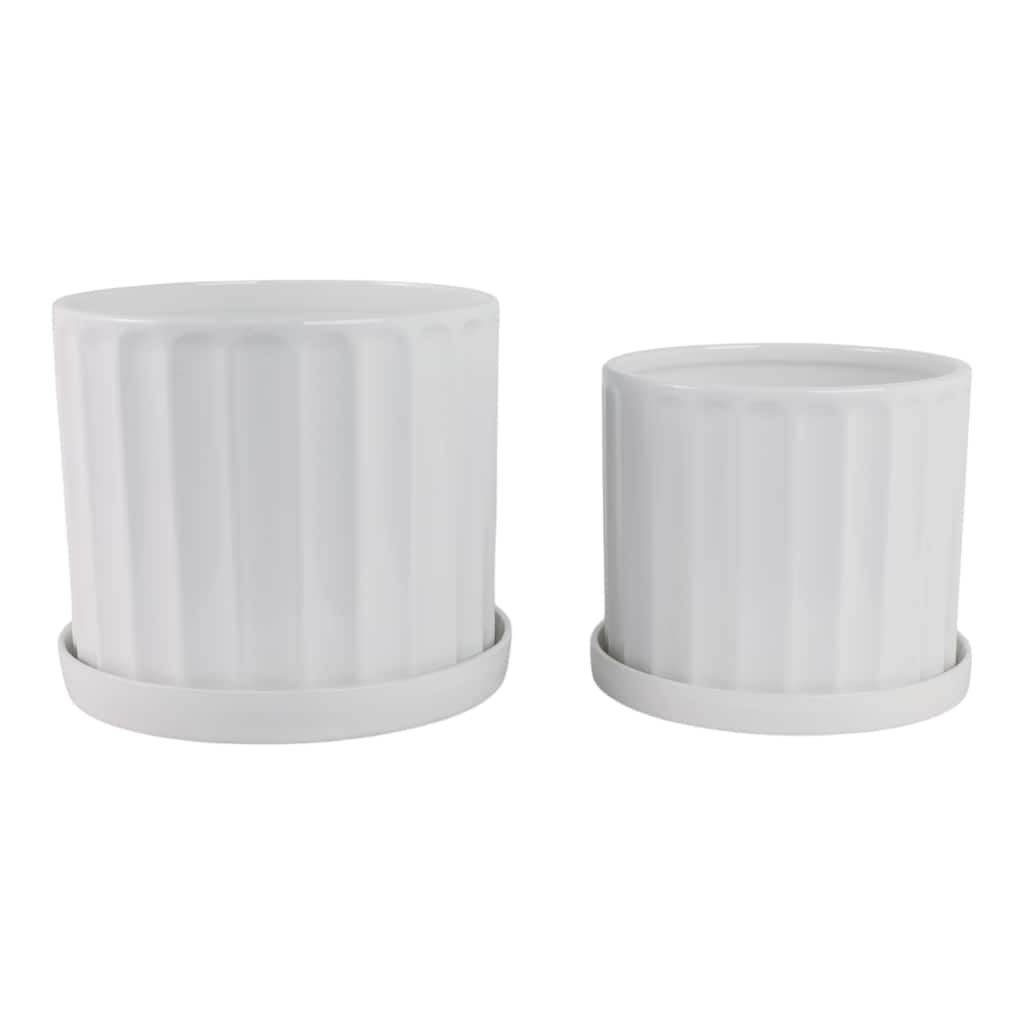 Ceramic Saucer Planters Ribbed Texture (Set of 2) - 10", 9" White - 12" x 12" x 10"