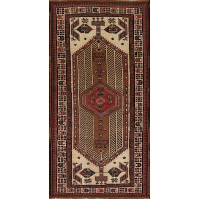 Brown Ardebil Persian Runner Rug Handmade Vintage Wool Carpet - 3'2"x 6'11"