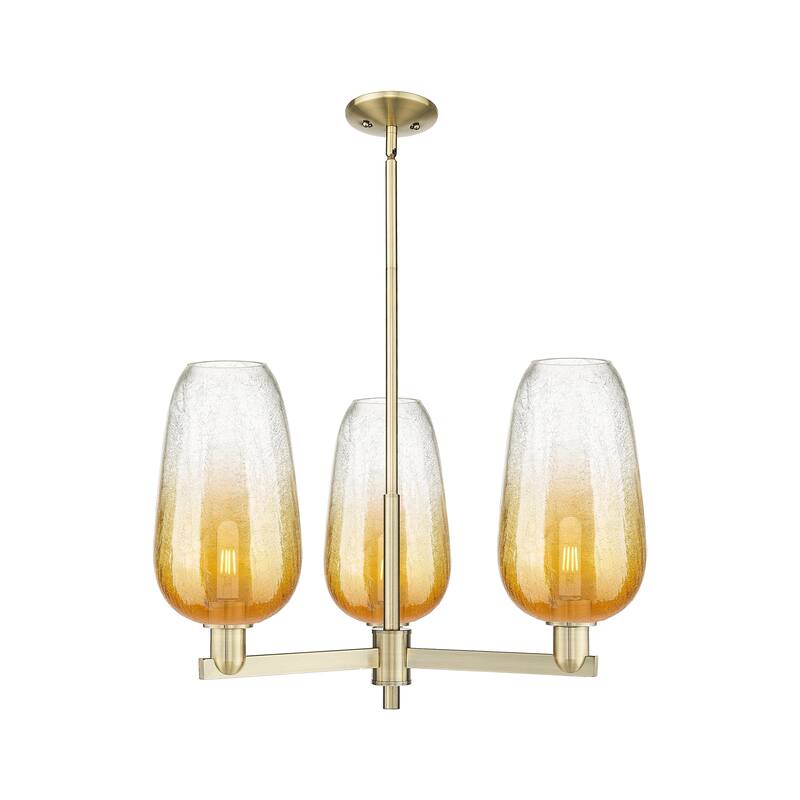 Innovations Lighting Downtown Urban - Brookhaven Flute - 3 Light 18" Stem Hung Chandelier - Antique Brass/Amber