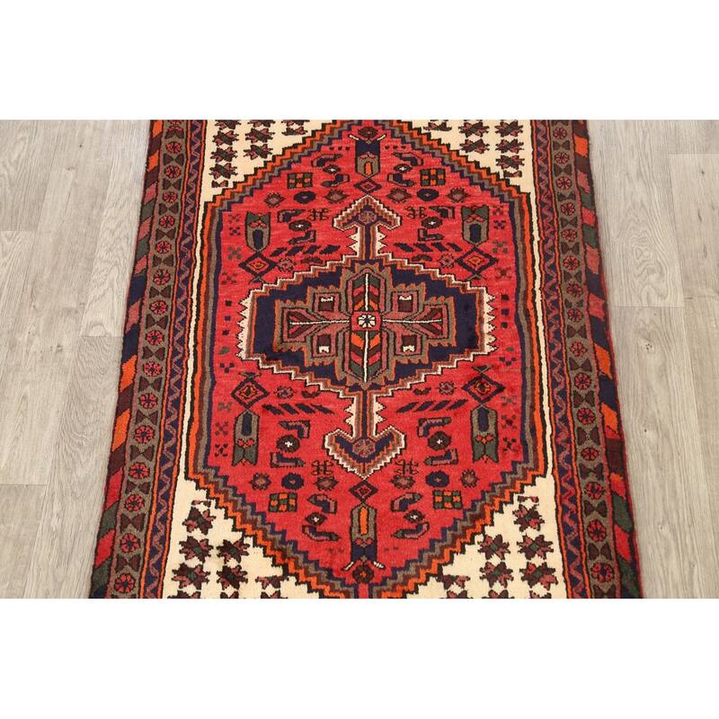 Geometric Persian Hamedan Traditional Area Rug Wool Handmade Carpet - 3'3" x 4'10"
