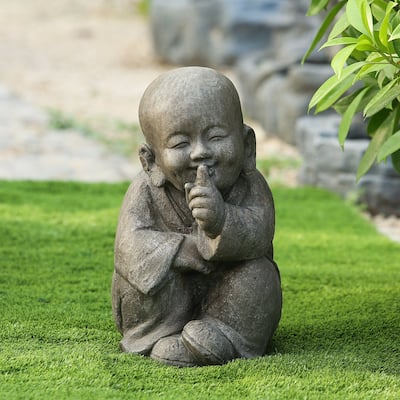 Weathered Brown MgO Quiet Little Buddha Monk Garden Statue
