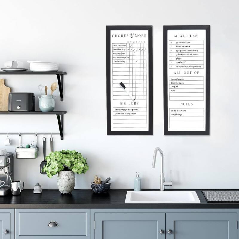 Sheffield Home Set of Two Family Planner Dry Erase Boards Featuring, Shopping List, Weekly Meal Planner and Notes, 9x21 Inch