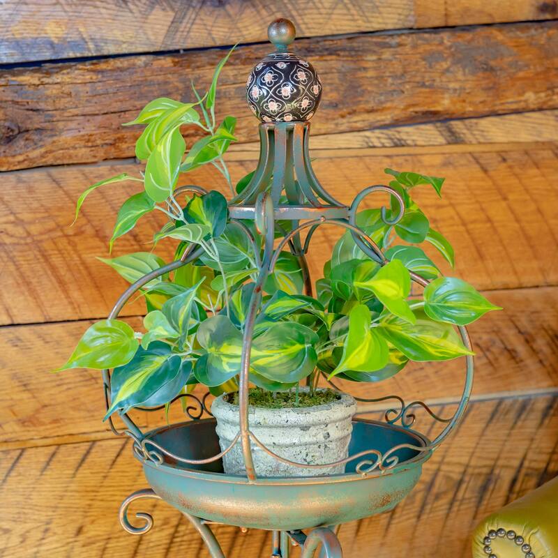 45 Inch Tall Standing Bronze Iron Birdbath with Ceramic Sailor Ball - 14.57x14.57x44.88