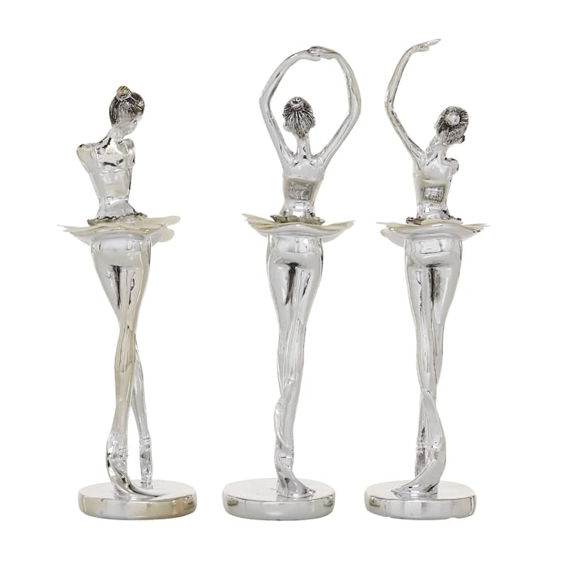 Silver Polystone Dancer Decorative Sculpture with Capiz Inlay (Set of 3)