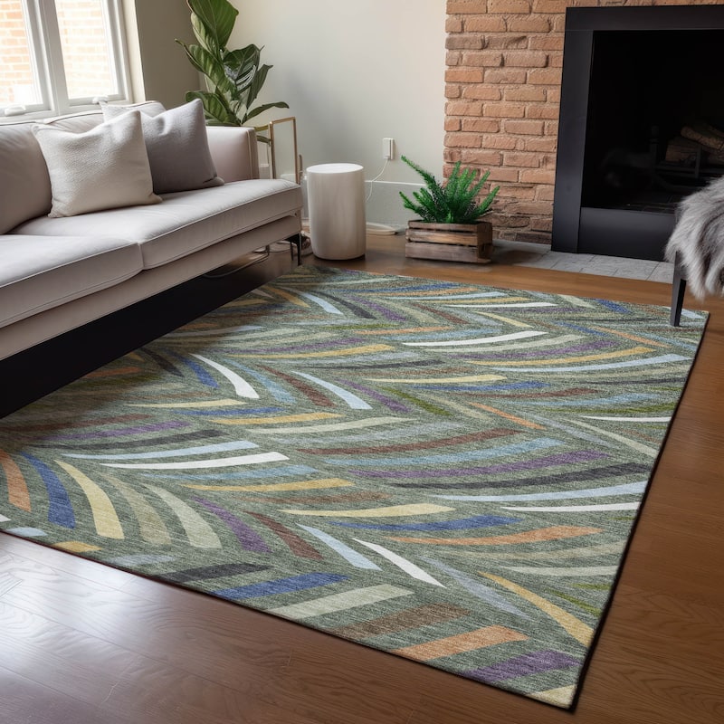 Machine Washable Indoor/ Outdoor Modern Feather Chantille Rug