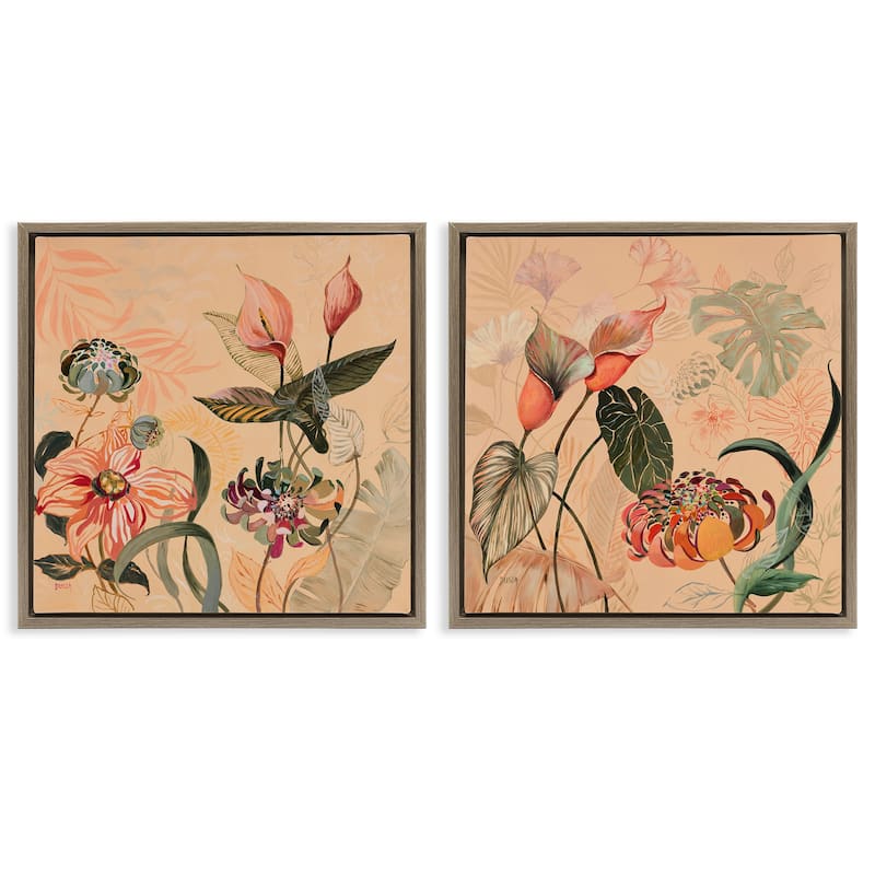 Stupell Elegant Flower Organics Framed Floater Canvas Wall Art Design By Dusza (Set of 2) - 25 x 25 - Brown