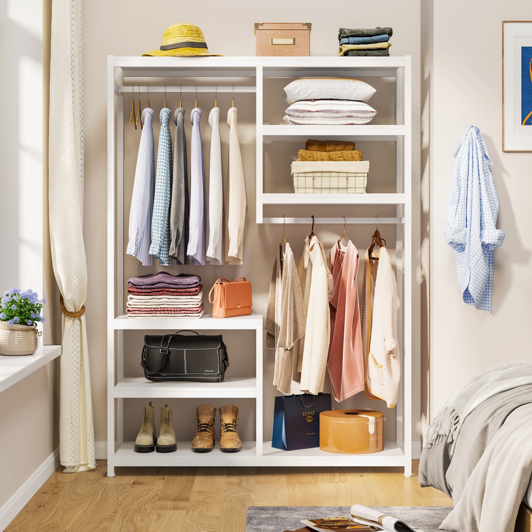 Wooden clothing closet freestanding closet garment rack with shelf - Bed  Bath & Beyond - 35204663