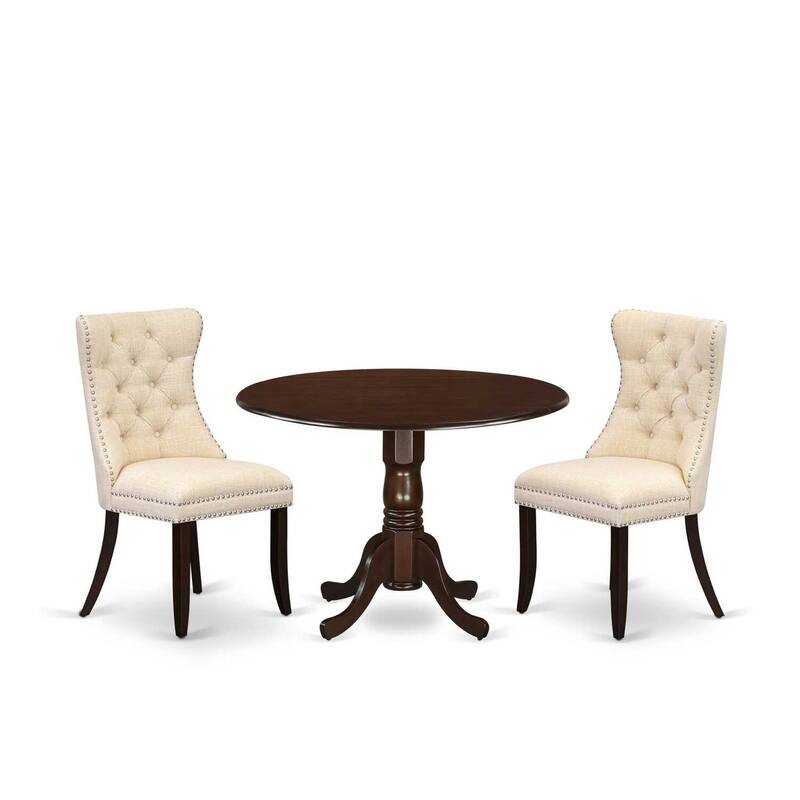 3-Piece Mahogany Finish Solid Wood Top-Round Dining Room Set -Seats 4
