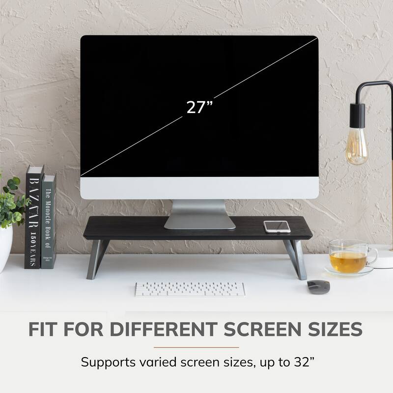 Jani Wood Monitor Stand Riser Desk - Ergonomic Design Stand, Desktop Organizer Table for Home, Office Workspace, Gaming Desk