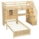 preview thumbnail 4 of 32, Twin over Twin Loft Bed L-Shaped Bunk Bed with Desk and Storage Shelf, Storage Stairs, Double Door Storage Headboard