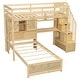 preview thumbnail 4 of 16, Twin over Twin Loft Bed with Built-in Desk and Staircase, With Storage Compartments and Shelves, Natural