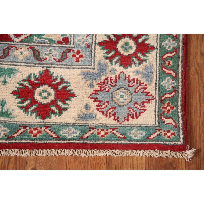 Geometric Red Kazak Area Rug Handmade Wool Carpet - 5'2" x 6'9"