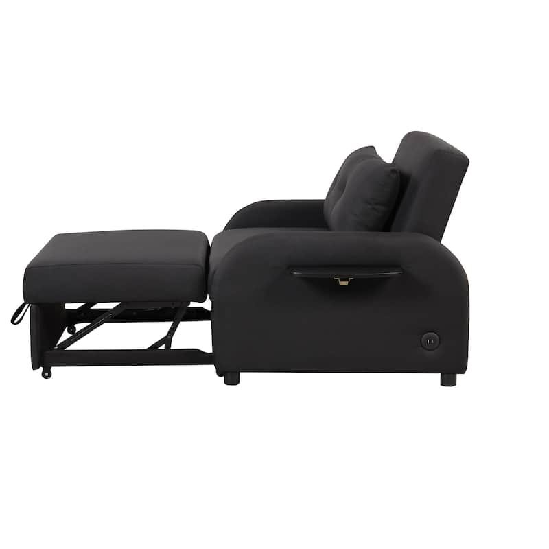 Roomfitters 3-in-1 Pull-Out Sofa Sleeper with 2-Wing Table USB Charging Port for Living Room Recreation Room